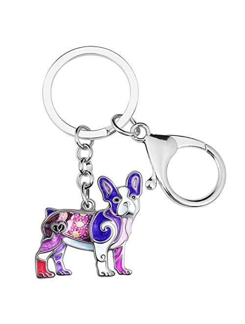 BONSNY Enamel Metal French Bulldog Keychains For Women Kids Car Purse bag Rings Charms Pets Gift