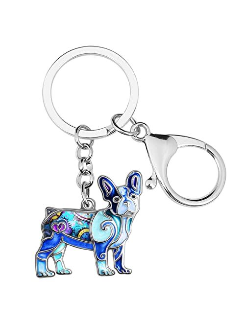 BONSNY Enamel Metal French Bulldog Keychains For Women Kids Car Purse bag Rings Charms Pets Gift