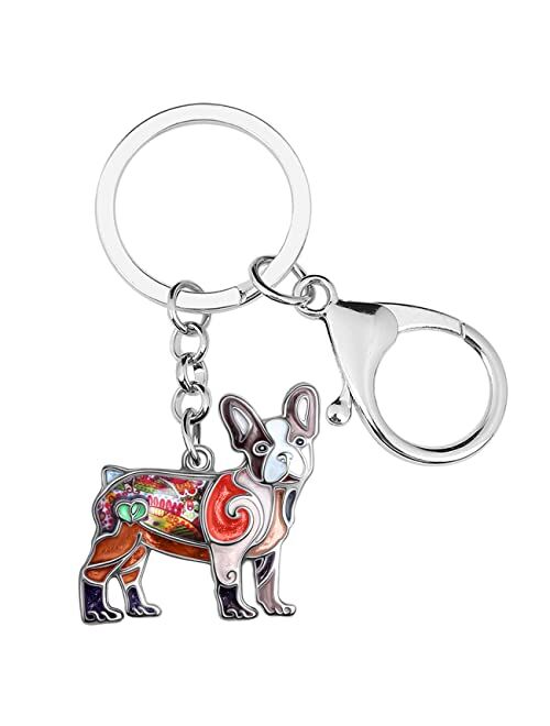 BONSNY Enamel Metal French Bulldog Keychains For Women Kids Car Purse bag Rings Charms Pets Gift