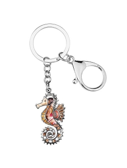 Enamel Alloy Floral Ocean Animals Hippocampus Keychains Key Car Purse Bags Charms