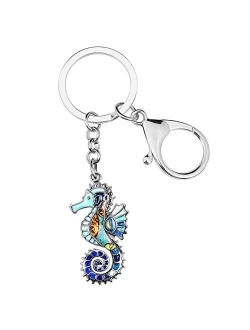 Enamel Alloy Floral Ocean Animals Hippocampus Keychains Key Car Purse Bags Charms