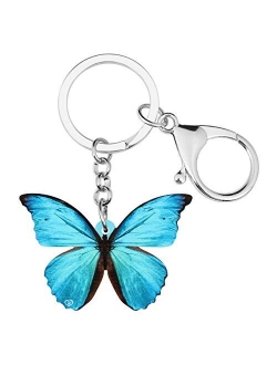 DOWAY Acrylic Colorful Floral Morpho Butterfly Keychain Charm Insect Key Ring for Women Girls Handbags Purses Belt Decor