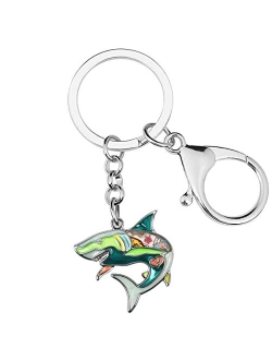 Enamel Alloy Floral Happy Shark Keychains Key Car Purse Bags Charms Nature Ocean Fish