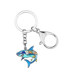 Enamel Alloy Floral Happy Shark Keychains Key Car Purse Bags Charms Nature Ocean Fish