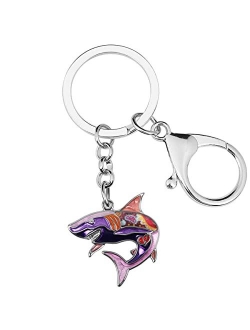 Enamel Alloy Floral Happy Shark Keychains Key Car Purse Bags Charms Nature Ocean Fish