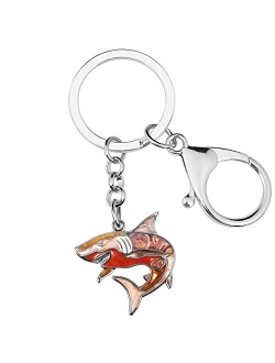 Enamel Alloy Floral Happy Shark Keychains Key Car Purse Bags Charms Nature Ocean Fish