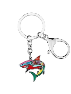 Enamel Alloy Floral Happy Shark Keychains Key Car Purse Bags Charms Nature Ocean Fish