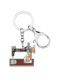 Enamel Metal Novelty Sewing Machine Key Chains For Women Girl Gift Car Purse bag Rings Charms