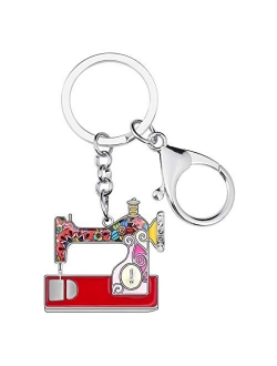 Enamel Metal Novelty Sewing Machine Key Chains For Women Girl Gift Car Purse bag Rings Charms