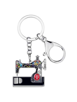 Enamel Metal Novelty Sewing Machine Key Chains For Women Girl Gift Car Purse bag Rings Charms