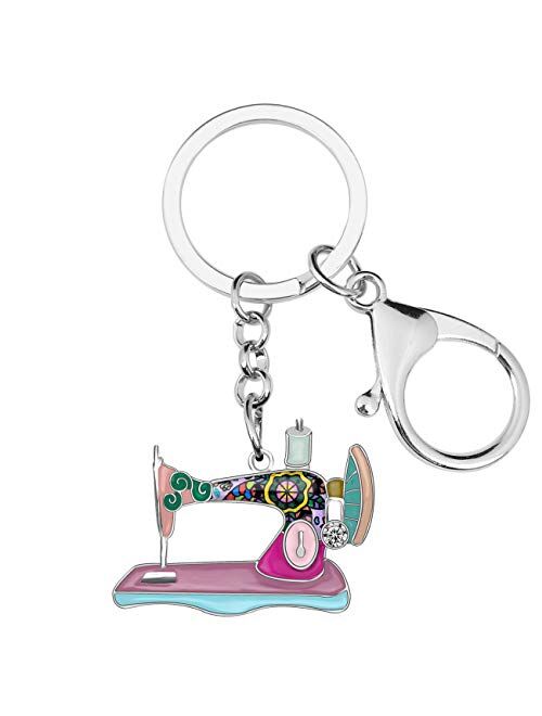 BONSNY Enamel Metal Novelty Sewing Machine Key Chains For Women Girl Gift Car Purse bag Rings Charms