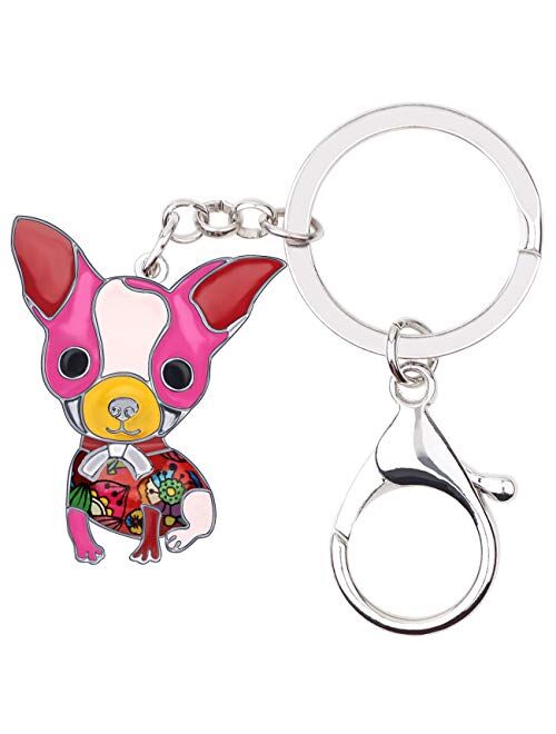 Bonsny Enamel Alloy Chain Chihuahua Key Chains For Women Jewelry Car Purse Handbag Charms