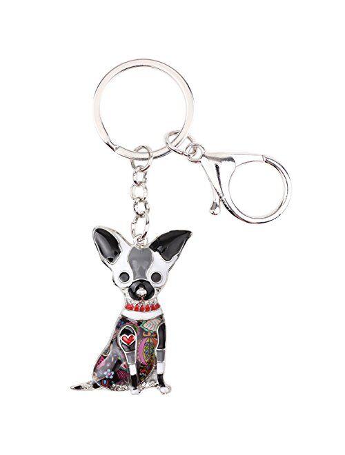 Bonsny Enamel Alloy Chain Chihuahua Key Chains For Women Jewelry Car Purse Handbag Charms