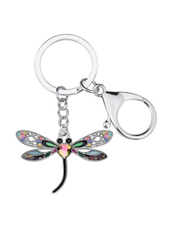 Enamel Alloy Rhinestone Floral Dragonfly Keychains Gifts for Women Key Car Purse Bags Charms Nature Design