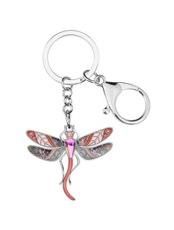 Enamel Alloy Rhinestone Floral Dragonfly Keychains Gifts for Women Key Car Purse Bags Charms Nature Design