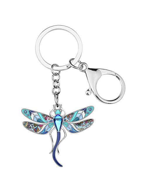 Bonsny Enamel Alloy Rhinestone Floral Dragonfly Keychains Gifts for Women Key Car Purse Bags Charms Nature Design