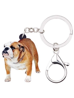 Acrylic Brown British Bulldog Keychains Key Ring Car Purse Bags Pets Lover Dog Animal Gifts