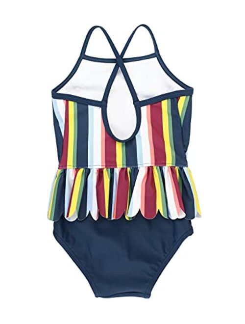 RuffleButts Baby/Toddler Girls Sunset Stripe Scallop Peplum One Piece