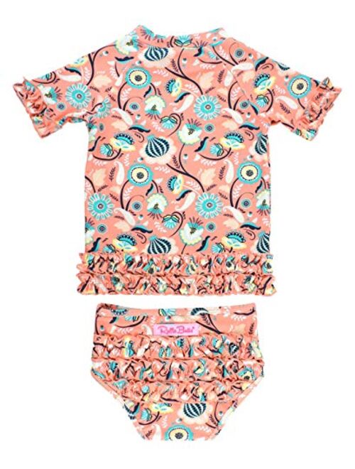 RuffleButts Baby/Toddler Girls UPF 50+ 2-Piece Short Sleeve Rash Guard Bikini w/Ruffles