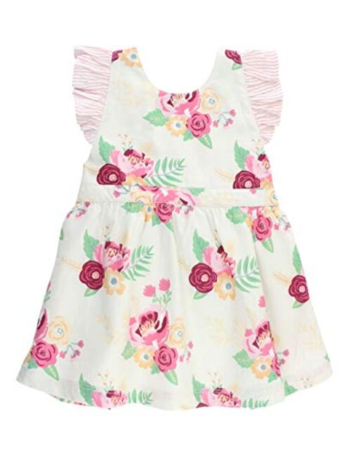 RuffleButts Baby/Toddler Girls Printed Pinafore Cross-Back Sun Dress