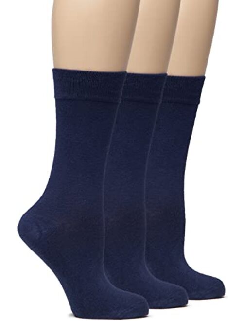 Hugh Ugoli Bamboo Women Socks, Soft Thin Crew Socks for Trouser, Dress, Business, Casual - 3 Pairs, Shoe Size: 6-9/9-12