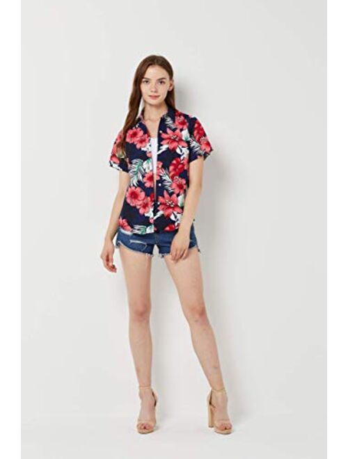 SSLR Women's Printed Short Sleeve Casual Button Down Hawaiian Shirt