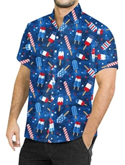 Arvilhill Men's July 4th American Flag Short Sleeve Button Down Shirt