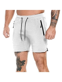 A WATERWANG Mens Gym Workout Shorts, 5” Shorts Men for Athletic Running Bodybuilding with Zipper Pockets