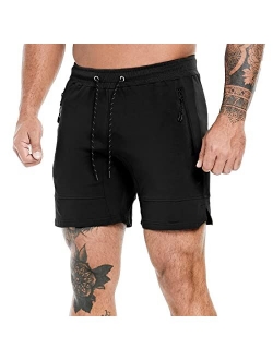 A WATERWANG Mens Gym Workout Shorts, 5” Shorts Men for Athletic Running Bodybuilding with Zipper Pockets