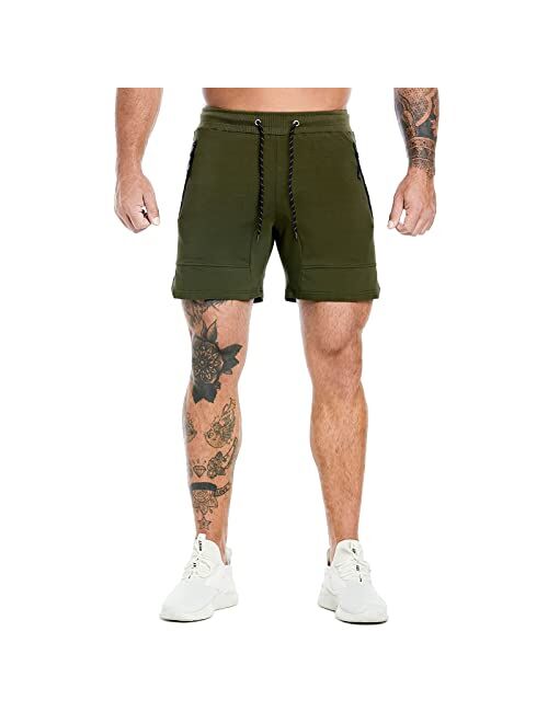 A WATERWANG Mens Gym Workout Shorts, 5” Shorts Men for Athletic Running Bodybuilding with Zipper Pockets