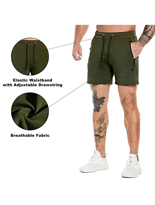 A WATERWANG Mens Gym Workout Shorts, 5” Shorts Men for Athletic Running Bodybuilding with Zipper Pockets