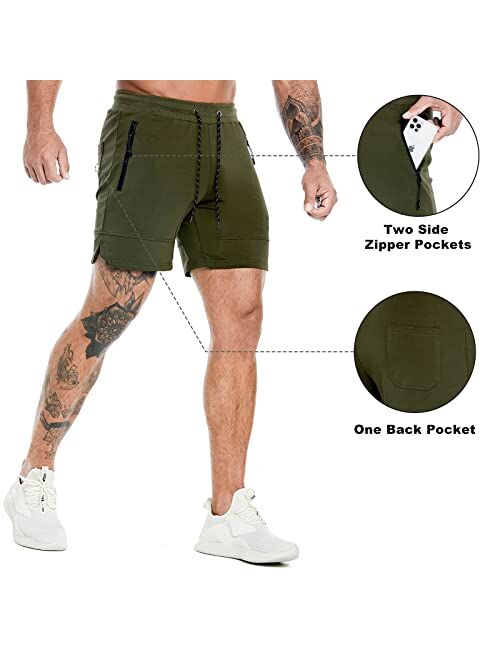 A WATERWANG Mens Gym Workout Shorts, 5” Shorts Men for Athletic Running Bodybuilding with Zipper Pockets