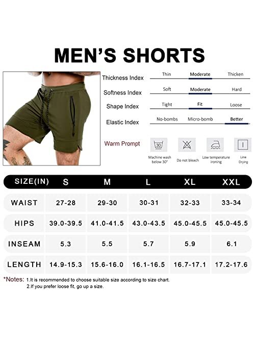 A WATERWANG Mens Gym Workout Shorts, 5” Shorts Men for Athletic Running Bodybuilding with Zipper Pockets