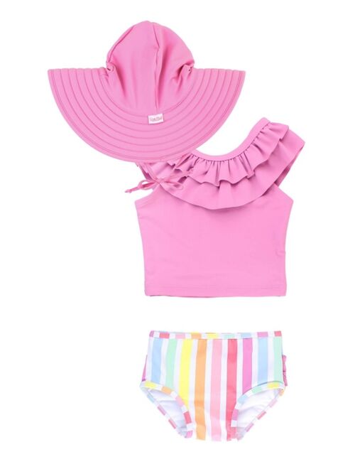 RuffleButts Baby Girls Ruffled Tankini Swimsuit with Hat, 3-Piece Set