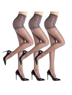 G&Y 3 Pairs Women's Sheer Tights - 20D Control Top Pantyhose with Reinforced Toes