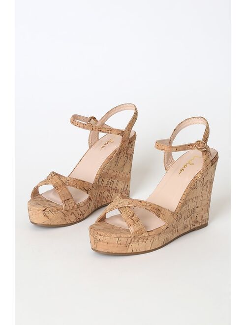 Lulus Nixie Cork Wedge Sandals