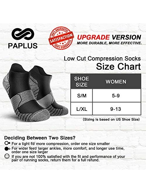 PAPLUS Compression Running Socks Women (6 Pairs), Ankle Athletic Socks Low Cut with Arch Support