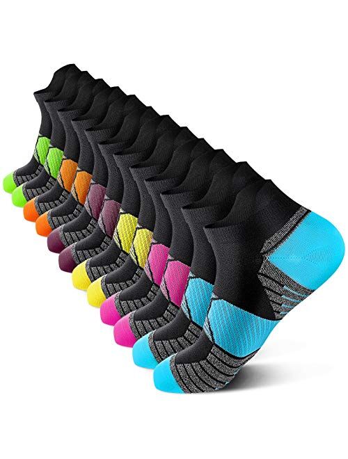 PAPLUS Compression Running Socks Women (6 Pairs), Ankle Athletic Socks Low Cut with Arch Support