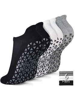 Hromec Non Slip Yoga Socks with Grips for Pilates, Ballet, Barre, Barefoot, Hospital Anti Skid Socks for Women and Men