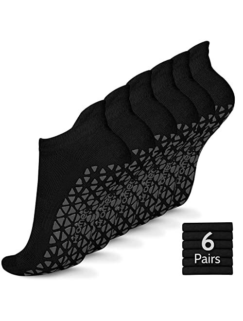 Hromec Non Slip Yoga Socks with Grips for Pilates, Ballet, Barre, Barefoot, Hospital Anti Skid Socks for Women and Men