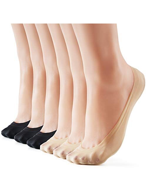 WISVOOO 3-6 Pairs No Show Socks Women Nylon Ultra Low Cut Non-Slip Thin Liner Socks Invisible Hidden Socks for Flats