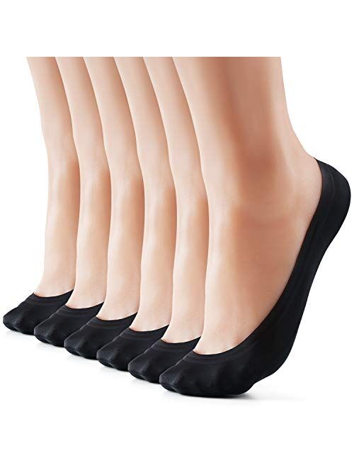 WISVOOO 3-6 Pairs No Show Socks Women Nylon Ultra Low Cut Non-Slip Thin Liner Socks Invisible Hidden Socks for Flats