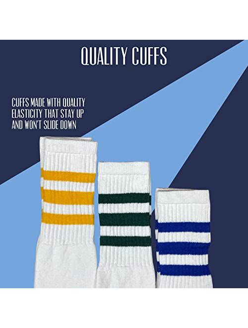 SuNi Apparel Striped Tube Socks Men - White Over The Calf Tube Socks Women - Athletic Retro Triple Stripe Knee High Sock