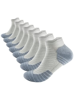 SOCKSLAND Cushioned Running Socks 8 Pairs, Cotton Athletic Ankle Socks With Arch Compression, Low Cut Sport Socks 6-9/9-12