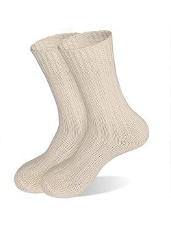 Ait fish Men's Thick 100% Cotton Knit Crew Socks, Warm Ribbed Casual Work Socks for Men (2 Pairs)