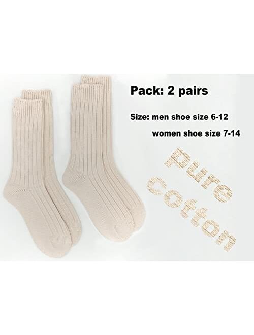 Ait fish Men's Thick 100% Cotton Knit Crew Socks, Warm Ribbed Casual Work Socks for Men (2 Pairs)