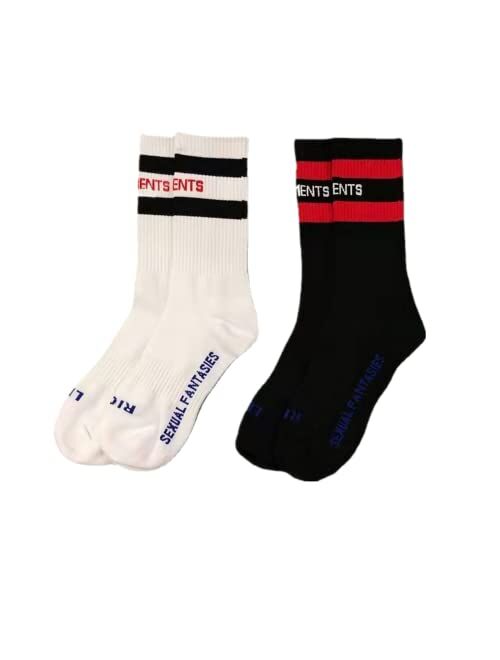 NNROOXLF 2-Pair Vetements Socks for Aldult Classic Letter Print Crew Socks