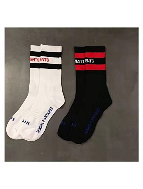 NNROOXLF 2-Pair Vetements Socks for Aldult Classic Letter Print Crew Socks