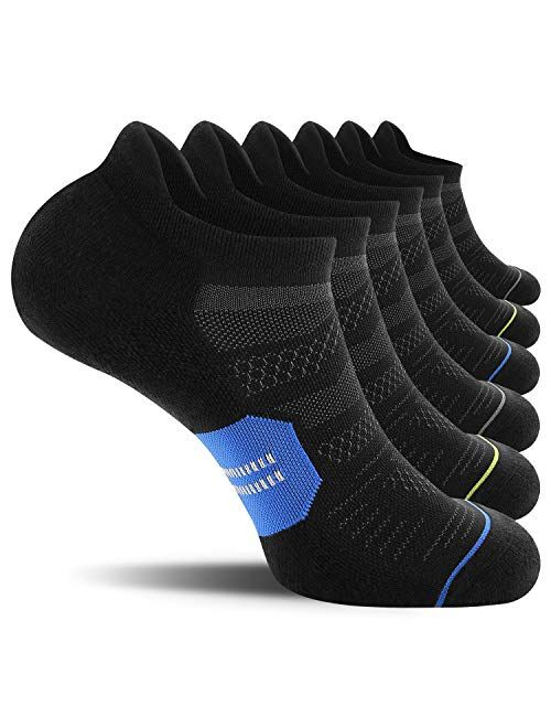 CS CELERSPORT 6 Pack Men's Running Ankle Socks with Cushion, Low Cut Athletic Sport Tab Socks