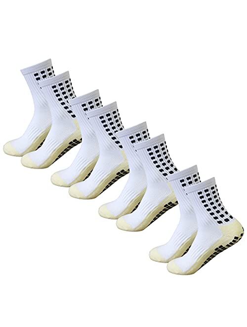 Yufree Men's Soccer Socks Anti Slip Non Slip Grip Pads for Football Basketball Sports Grip Socks, 4 Pair